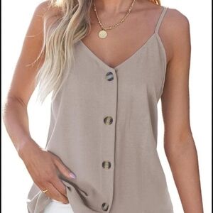 Hippie Chic Light Grey Spaghetti Strap Button Front Vneck Top Size XL NEW
